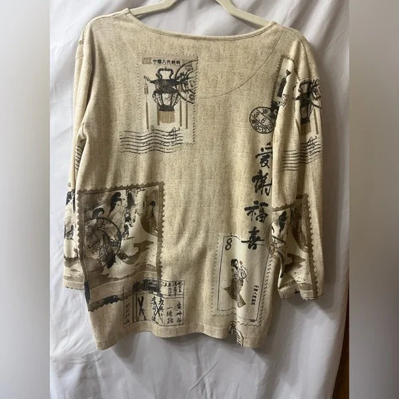 Chico’s Women cream & brown 3/4 sleeve shirt Size 3 (XL). #10248 - Picture 5 of 9